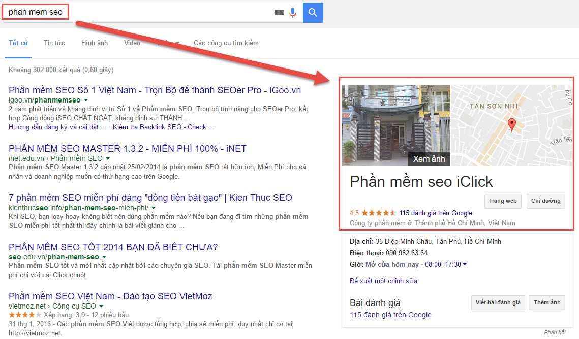 Thêm link seo địa điểm iClick