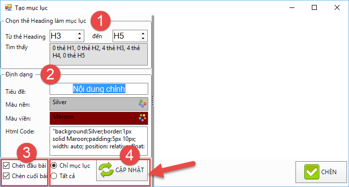 Tạo mục lục bài viết với iClick Editor