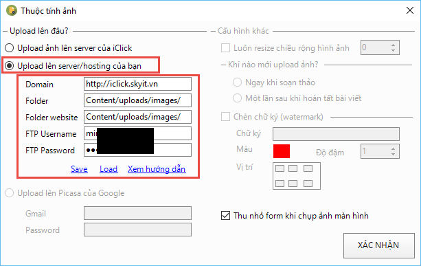 Upload ảnh FTP iClick Editor