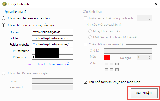 Upload ảnh FTP iClick Editor