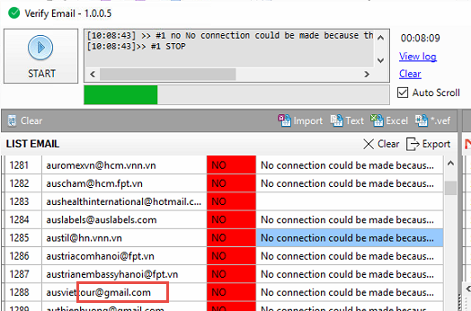 Verify Email iClick trả về quá nhiều email chết, kiểm tra sai