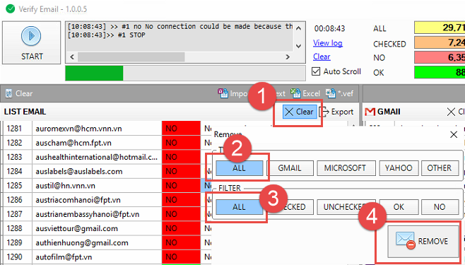 Verify Email iClick trả về quá nhiều email chết, kiểm tra sai