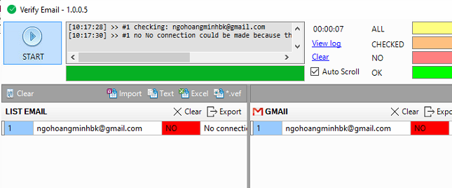 Verify Email iClick trả về quá nhiều email chết, kiểm tra sai