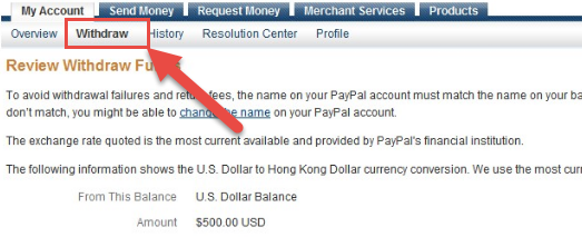 withdraw paypal về bank giao diện mới