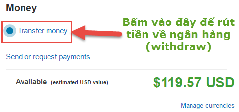 withdraw paypal về bank giao diện mới