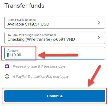 withdraw paypal về bank giao diện mới