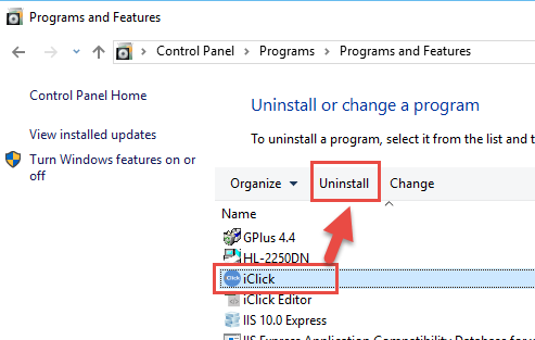 xóa gỡ uninstall iClick