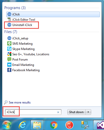 xóa gỡ uninstall iClick