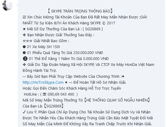 Tin nhắn lừa đảo trên Skype