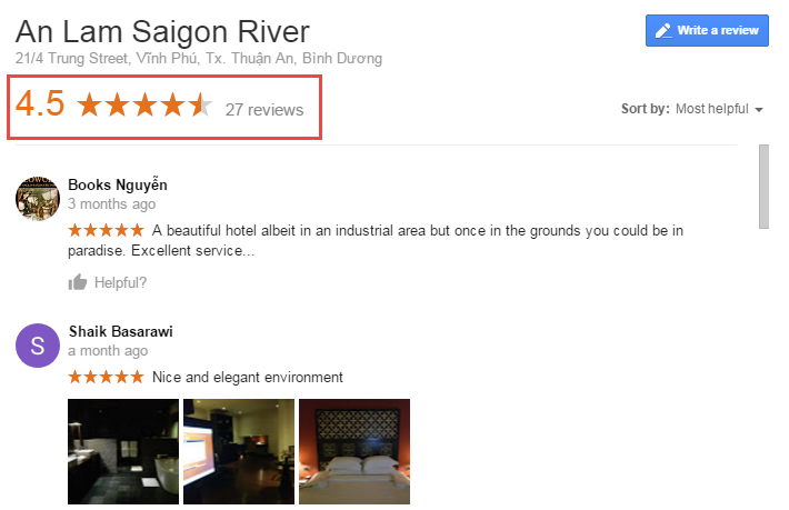 Tính điểm rating, chấm sao Google Local Place