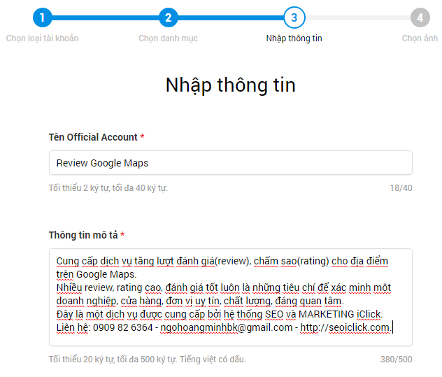 Tạo tài khoản Zalo Official Account