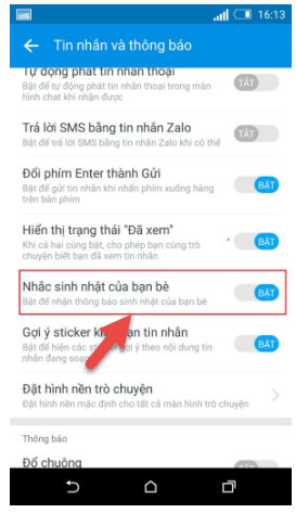 Tắt thông báo sinh nhật bạn bè trong zalo