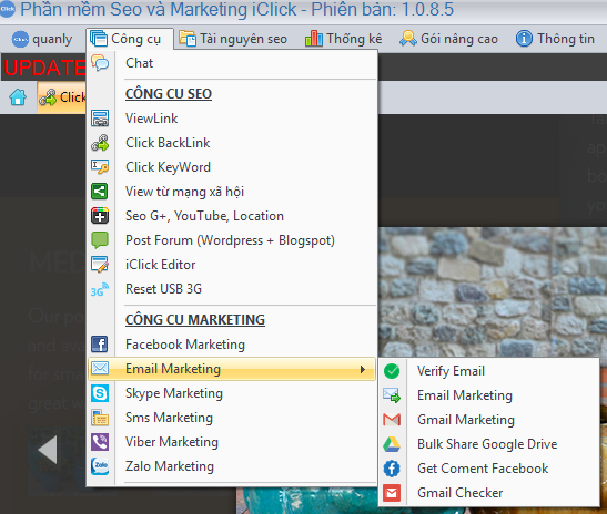 Update phần mềm seo iClick 1.0.8.5