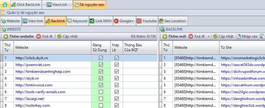 Update phần mềm seo iClick 1.0.8.5