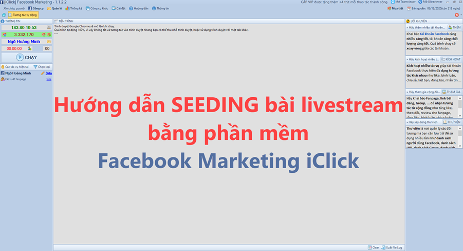 Video hướng dẫn seeding livestream bằng phần mềm Facebook Marketing