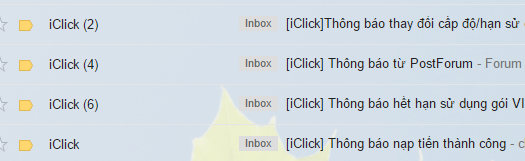Nhân thông báo từ iClick qua email dùng đăng ký thành viên