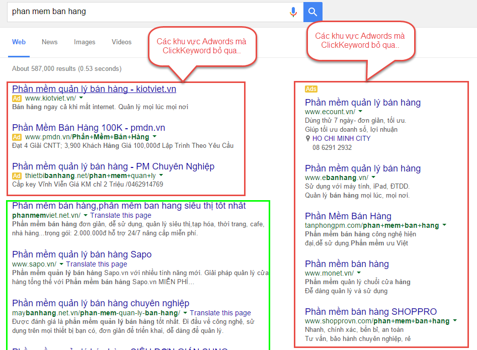 Click Keyword bỏ qua Adwords trong quá trình chạy