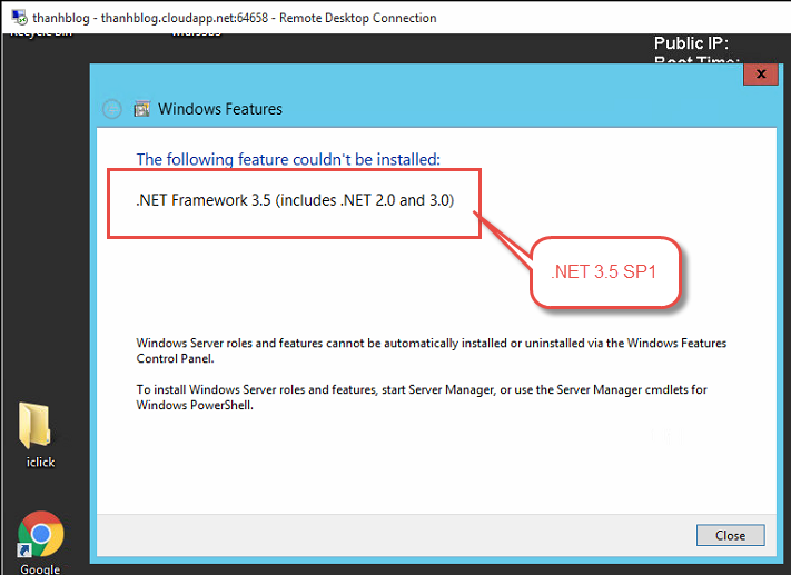 Hướng dẫn cài .NET 3.5SP1 trên windows server 2012 để chạy iClick