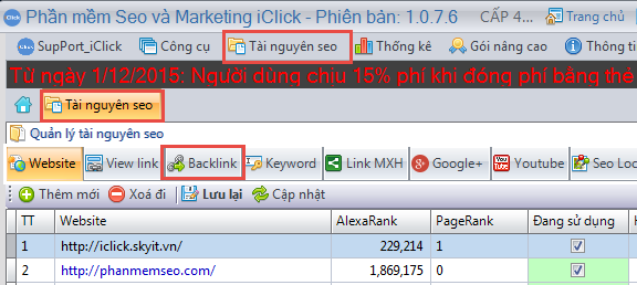Hướng dẫn import, export danh sách backlink trong tài nguyên seo iClick