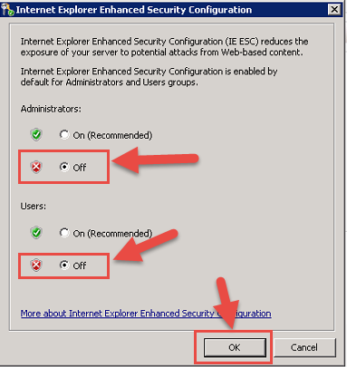 Tắt Internet Explorer Enhanced Security