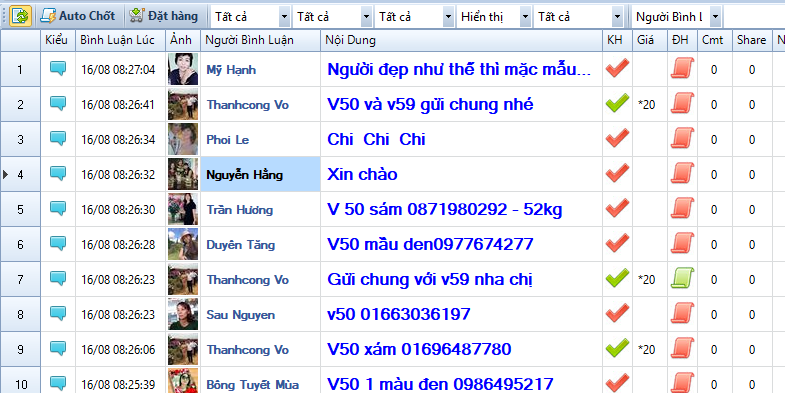 Tùy chỉnh thứ tự, định dạng, ẩn hiện, màu sắc các cột trong bảng bình luận