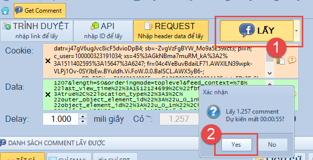 Cách lấy bình luận facebook bằng Request