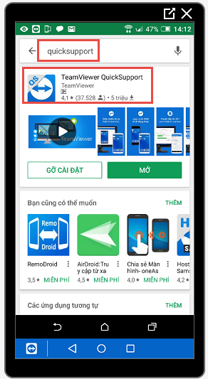 Cài teamviewer quicksupport trên điện thoại