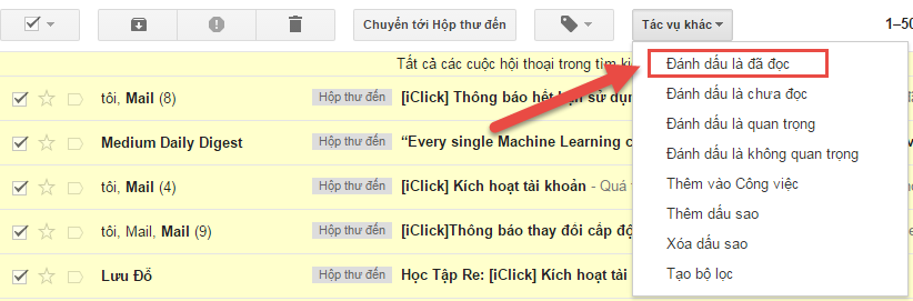 Check đã đọc tất cả inbox Gmail