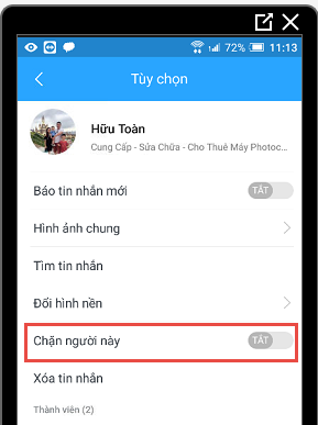 Chặn Spam trên Zalo