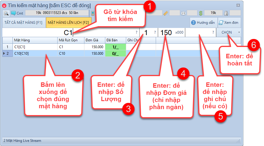 Hướng dẫn tìm kiếm và chọn mặt hàng để đặt hàng