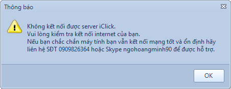Vẫn có mạng nhưng báo lỗi không kết nối được server iClick