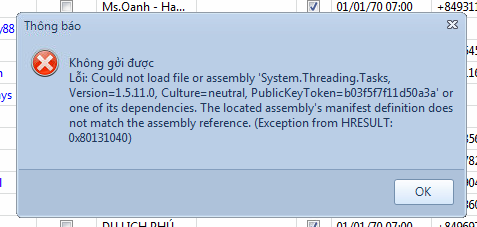 Could not load file or assembly 'System.Threading.Tasks, Version=1.5.11.0,