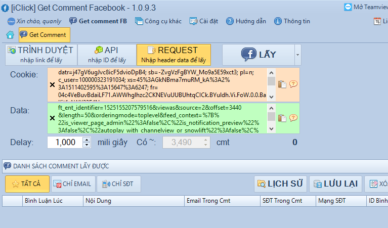 Đăng nhập vào Facebook lấy bình luận