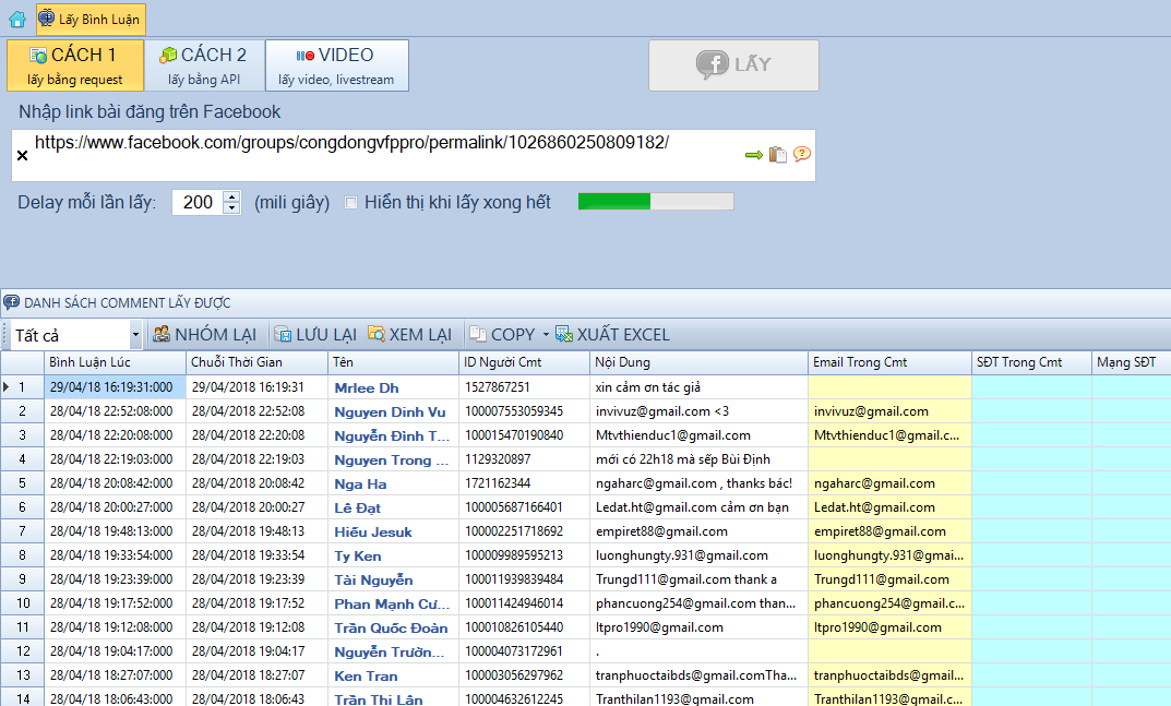 Cập nhật phần mềm Get Comment Facebook phiên bản 1.1.0.3