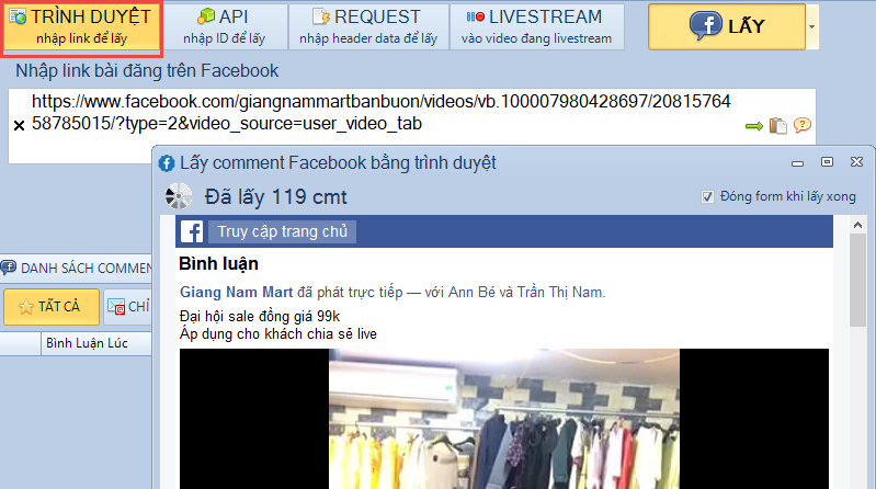 Get comment video livestream facebook