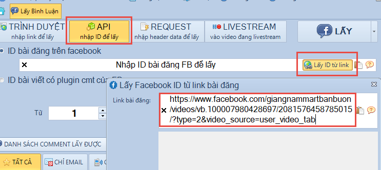 Get comment video livestream facebook