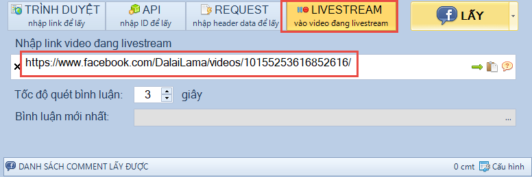 Get comment video livestream facebook