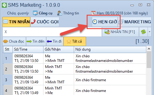 Gửi hẹn giờ với SMS Marketing