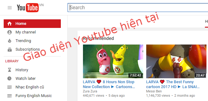 Giao diện Material Design của Youtube