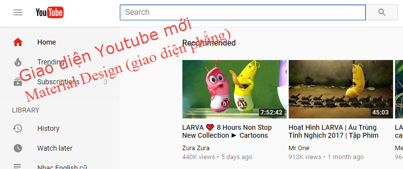 Giao diện Material Design của Youtube