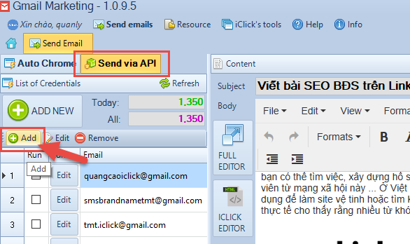Gmail Marketing cảnh báo đỏ khi gửi bằng API