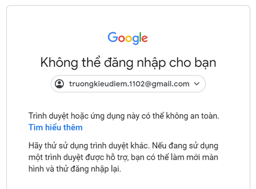 Không đăng nhập được gmail vào trình duyệt tự động