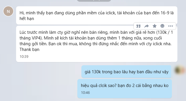 Thông báo về hacker rao bán gói VIP iClick giá rẻ