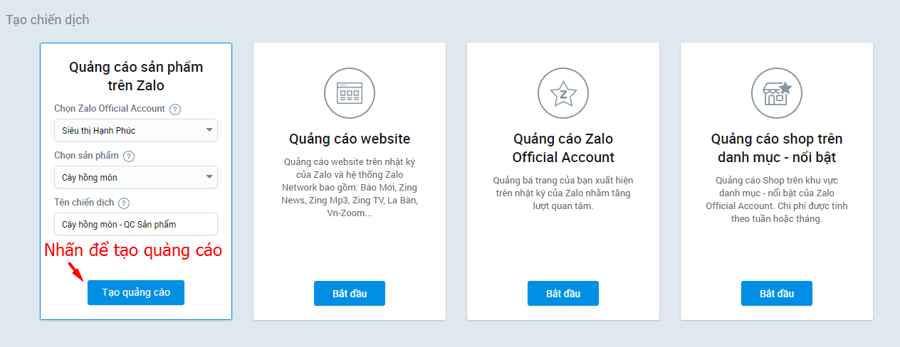 Cách quảng cáo Sản phẩm trên Zalo