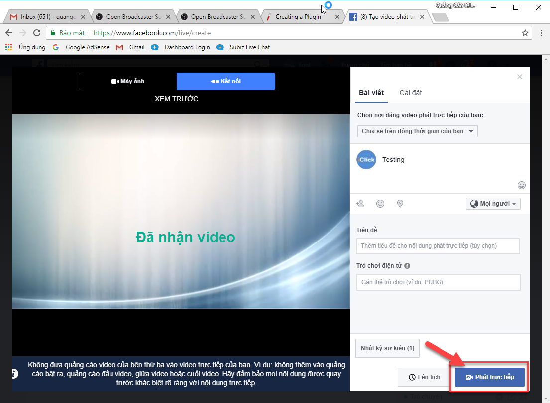 Hướng dẫn live stream video có sẵn 2018