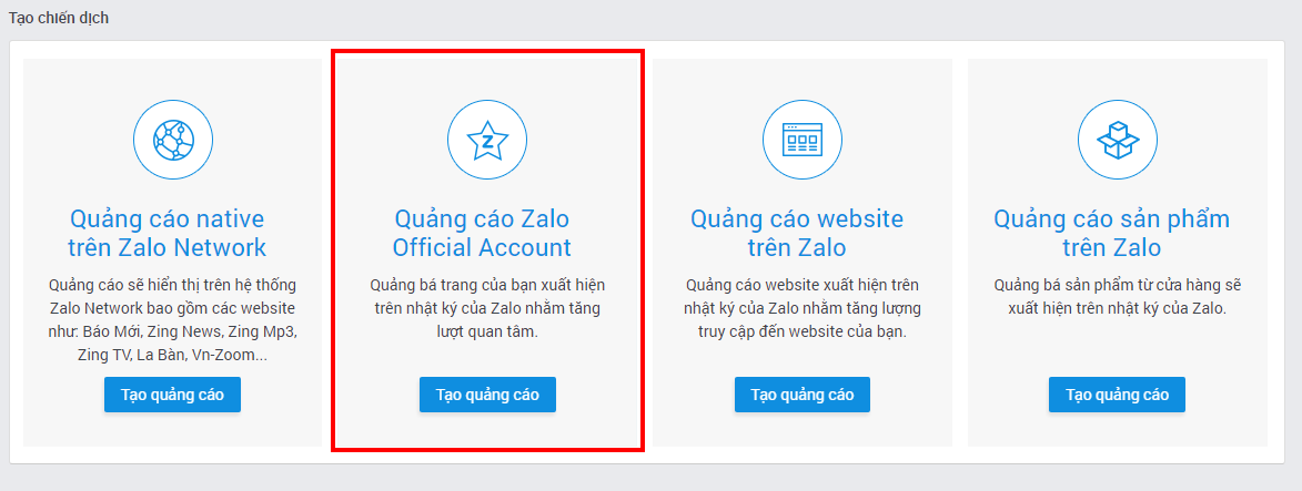 Quảng cáo Zalo Offical Account