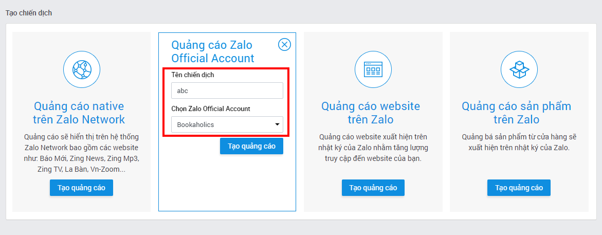 Quảng cáo Zalo Offical Account