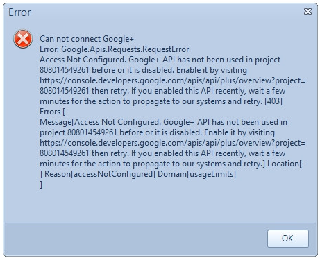 Gặp lỗi không kết nối được Google+ khi khai báo xác thực trong phần mềm Bulk Share Google Drive iClick
