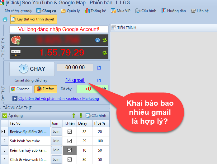 Vì sao cần khai báo nhiều Gmail trong phần mềm seo G+, Youtube, Locations