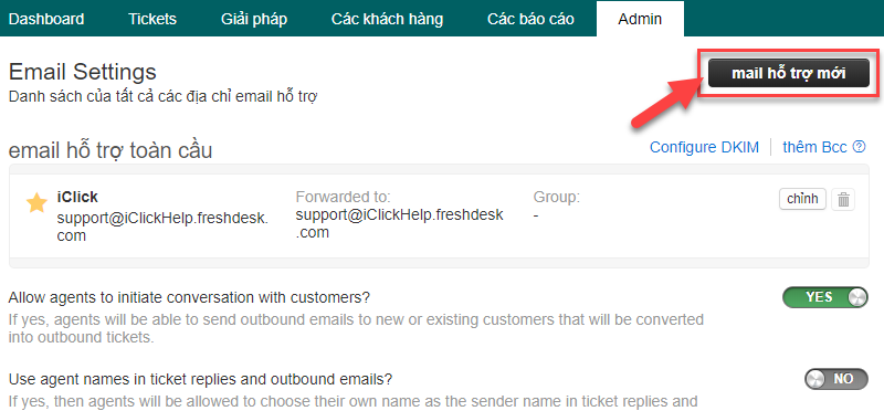 Khai báo sender email cho phần mềm Send Email Freshdesk